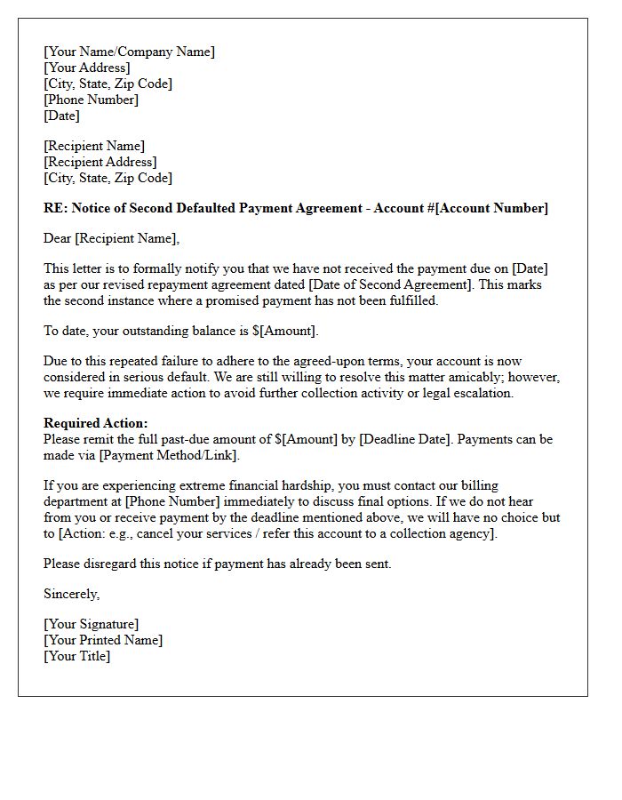 Account Resolution Letter for Second Defaulted Promise