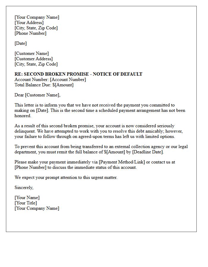 Past Due Account Second Broken Promise Letter