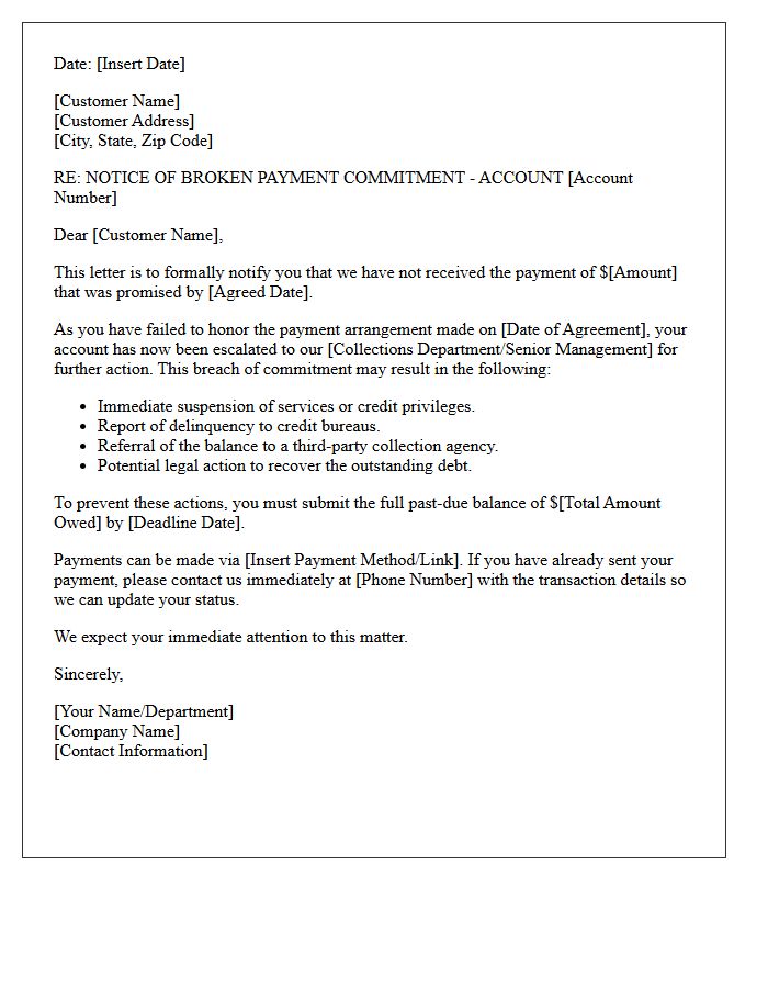 Account Escalation Letter for Broken Payment Commitment