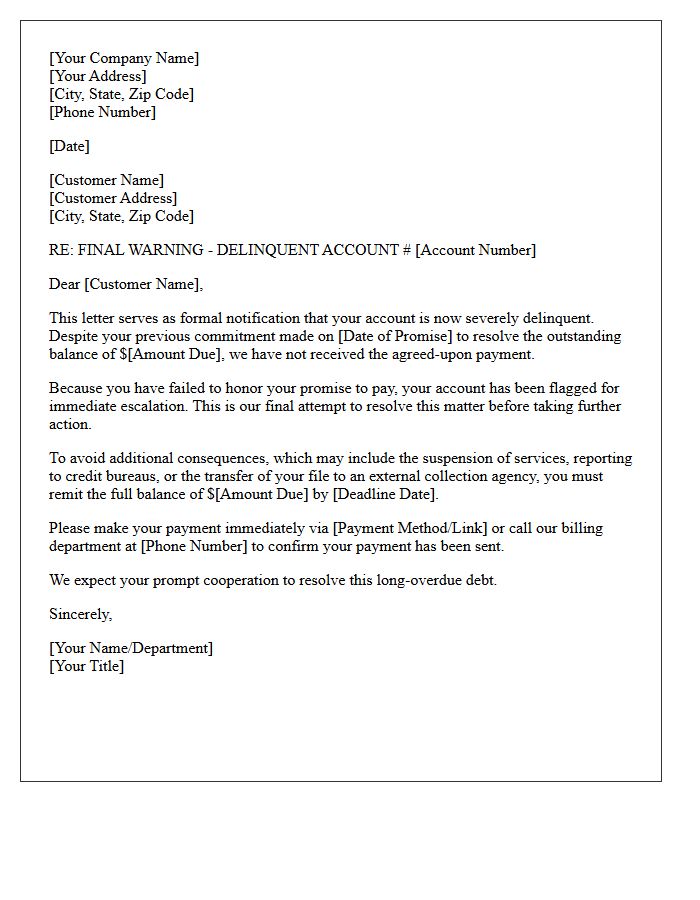 Delinquent Account Final Warning Letter for Broken Promise