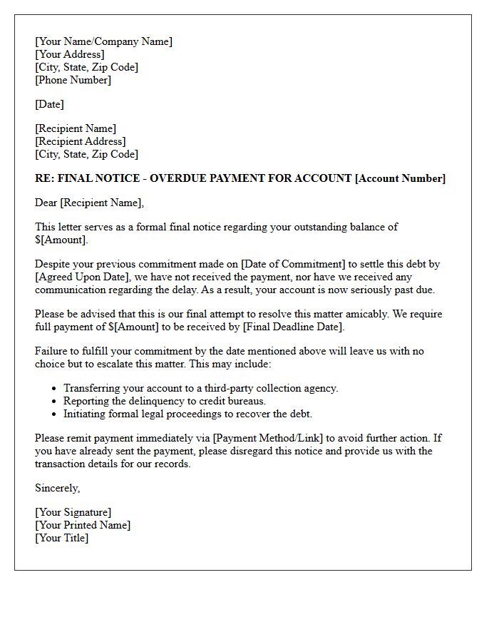 Final Notice Letter for Ignored Payment Commitment