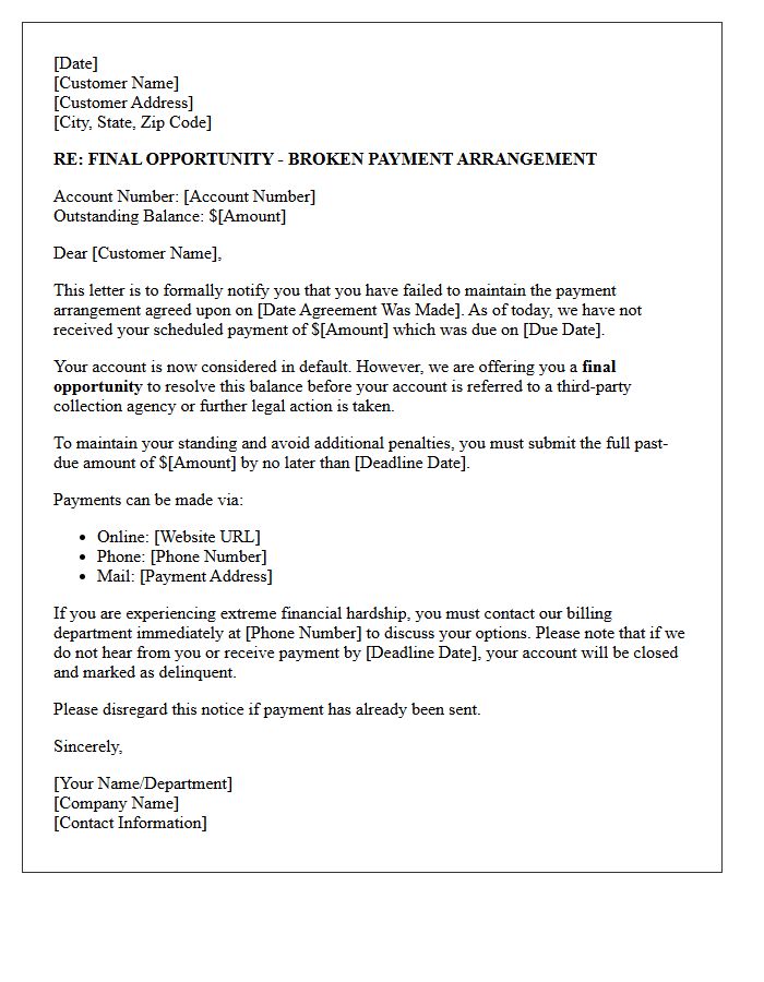 Final Opportunity Letter for Broken Payment Arrangement