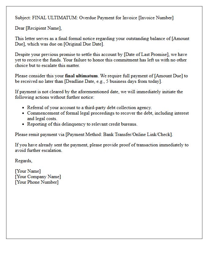 Final Ultimatum Letter for Unfulfilled Payment Promise