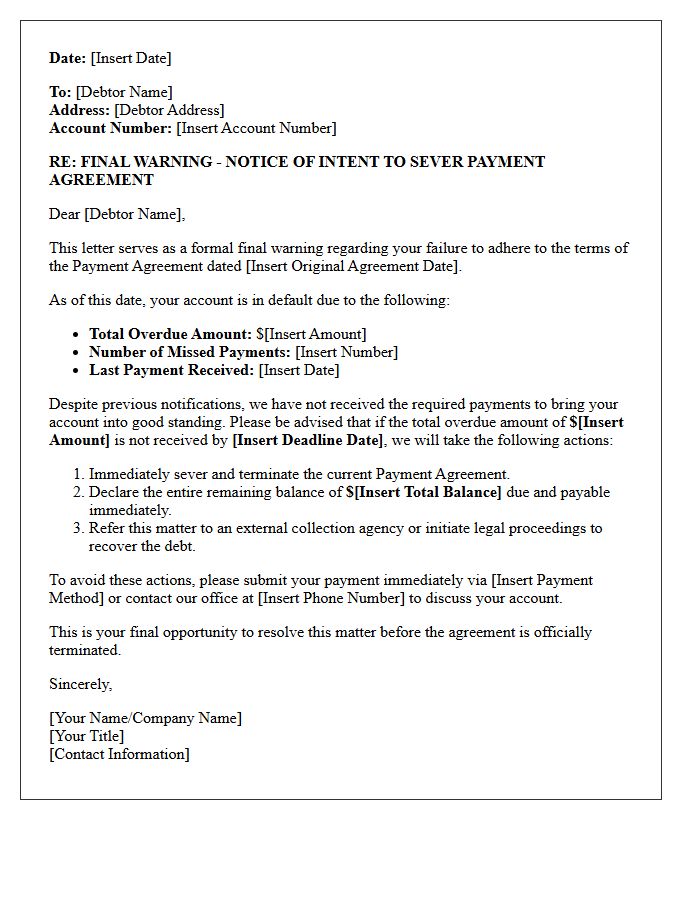 Severance of Payment Agreement Final Warning Letter