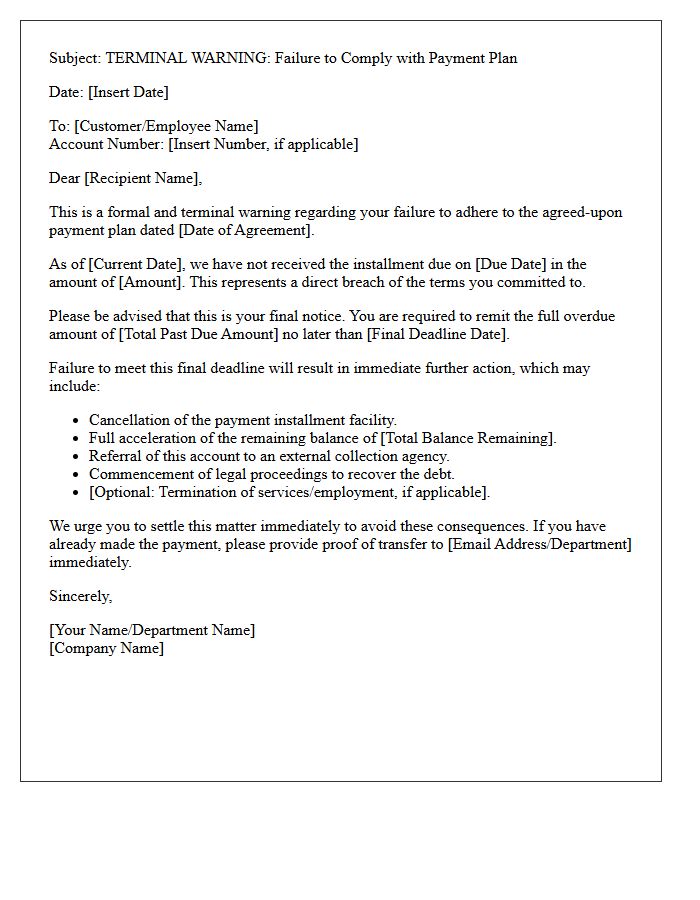 Terminal Warning Letter for Failed Payment Plan