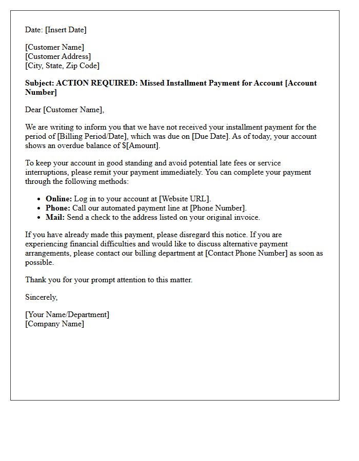 Action Required For Missed Installment Letter