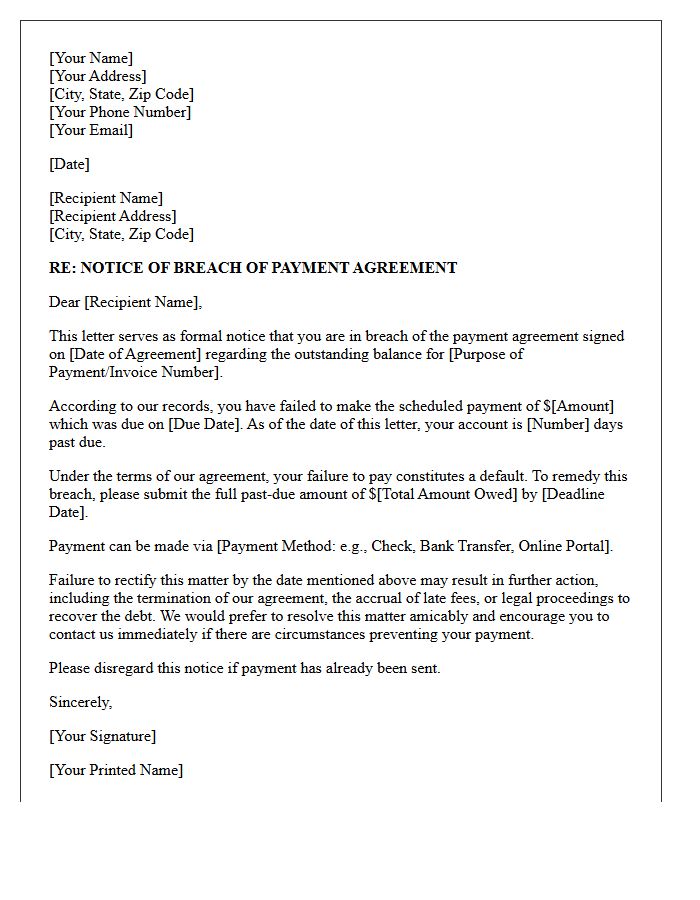 Breach Of Payment Agreement Letter