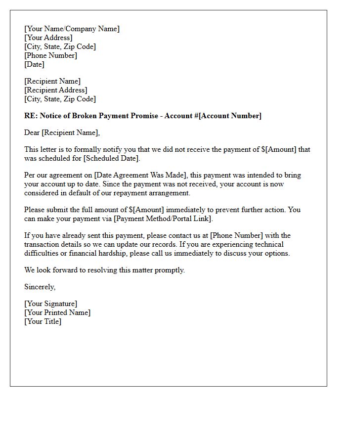 Broken Payment Promise Notification Letter