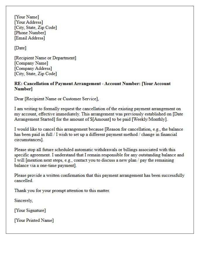 Cancellation Of Payment Arrangement Letter