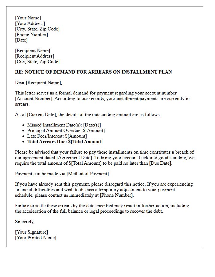 Demand For Arrears On Installment Letter