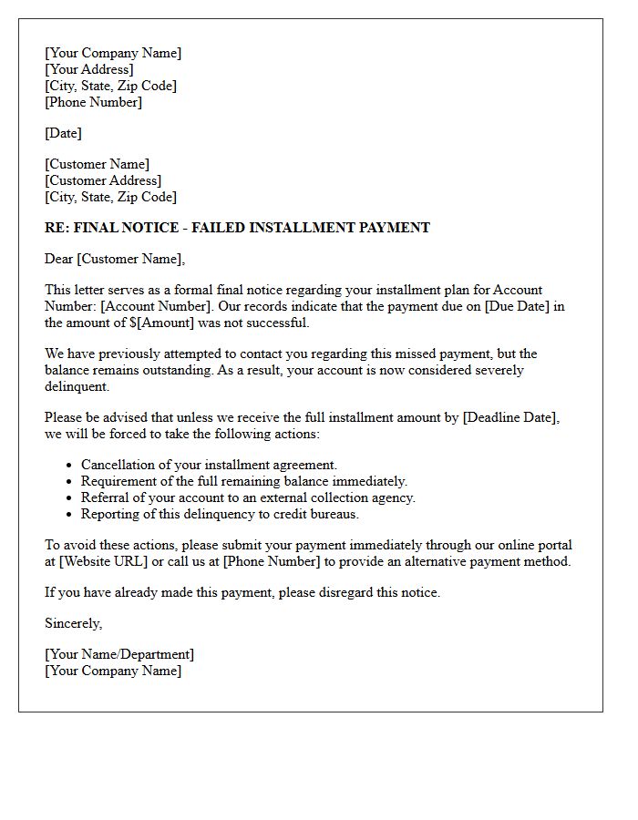 Final Notice Of Failed Installment Letter