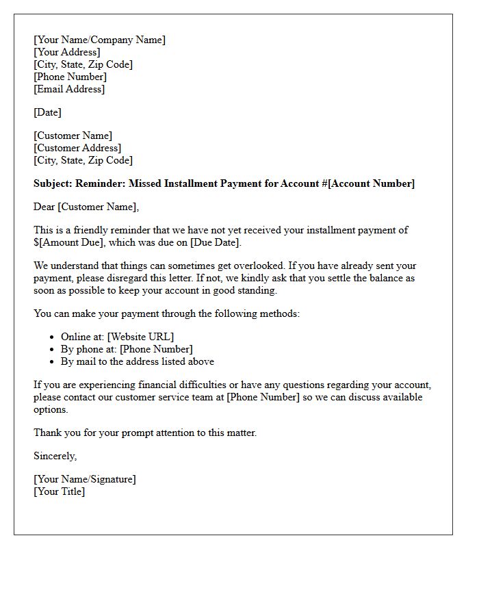 First Missed Installment Reminder Letter