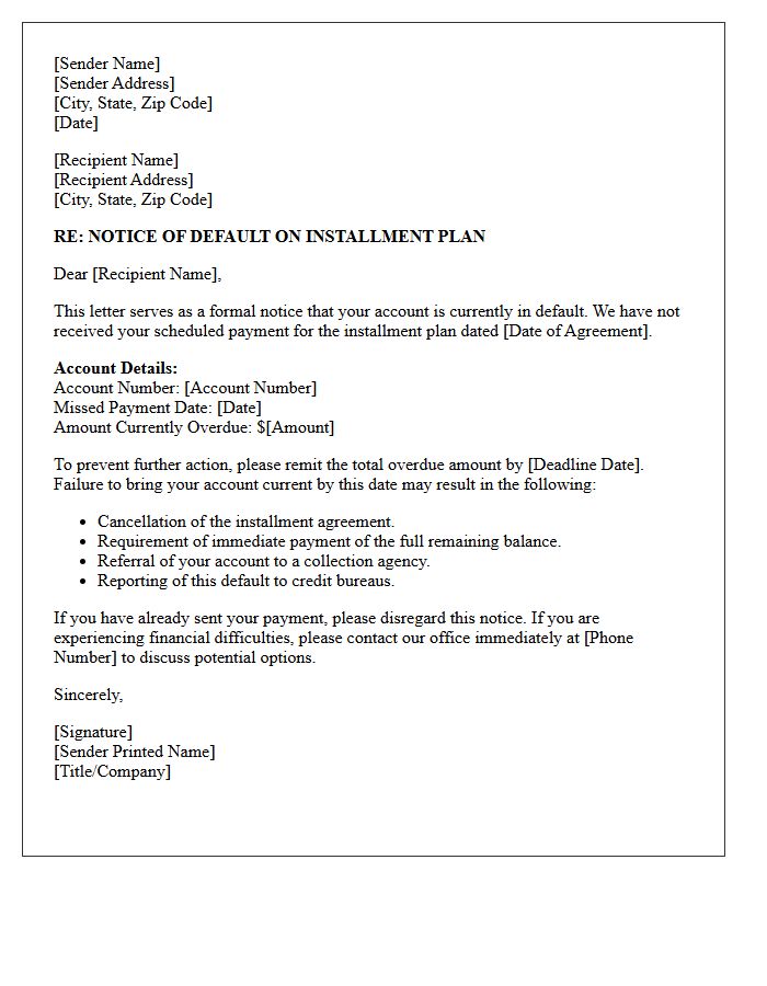 Installment Plan Default Warning Letter