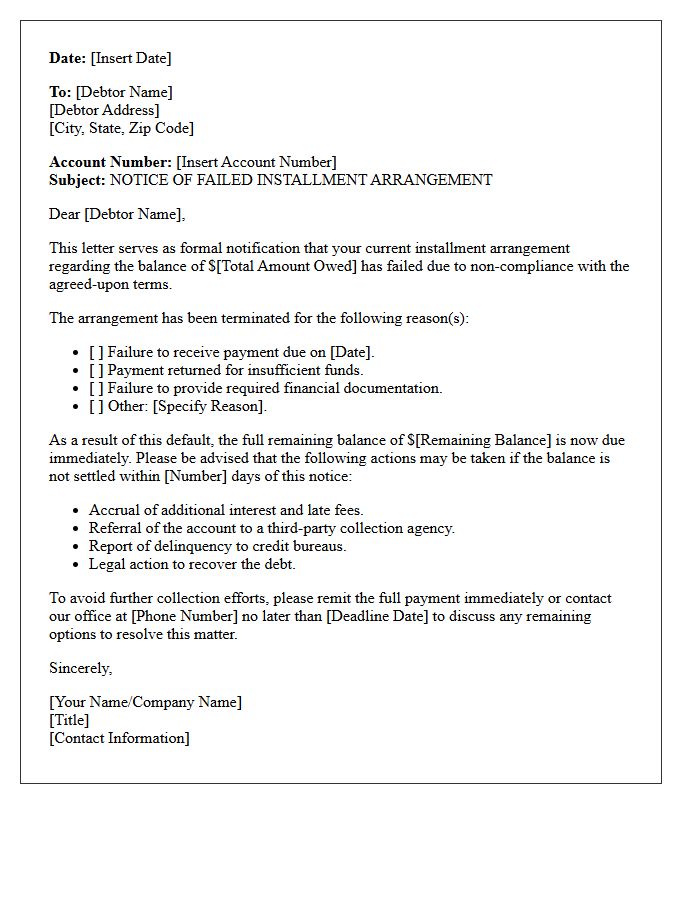 Notice Of Failed Installment Arrangement Letter