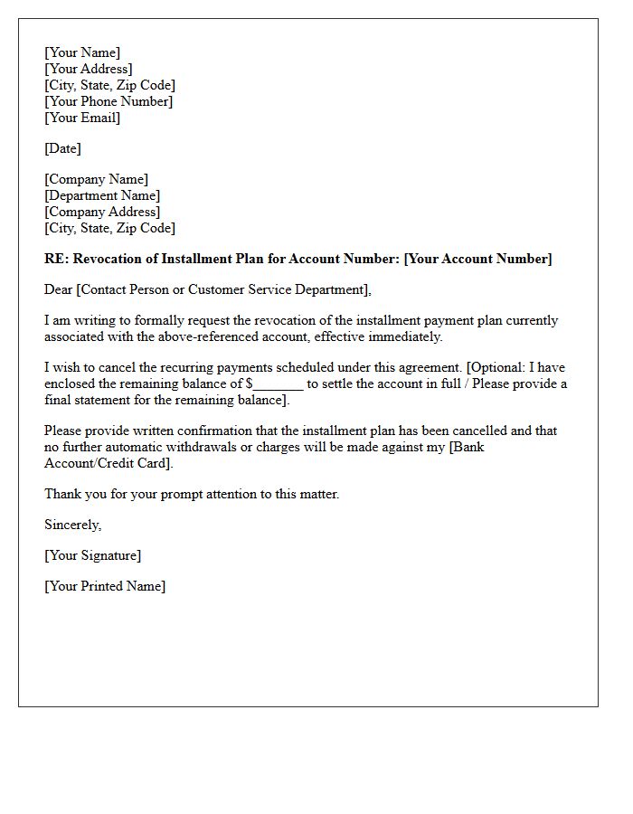Revocation Of Installment Plan Letter