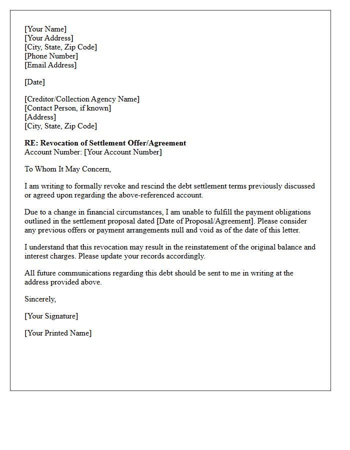 Revocation of Debt Settlement Terms Letter