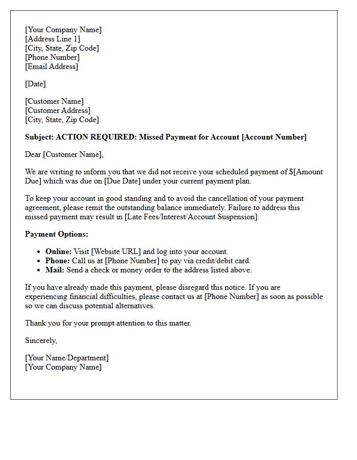 Action Required Missed Payment Plan Notice Letter