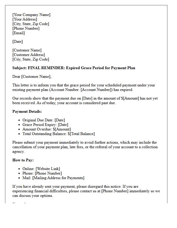 Expired Grace Period Payment Plan Reminder Letter