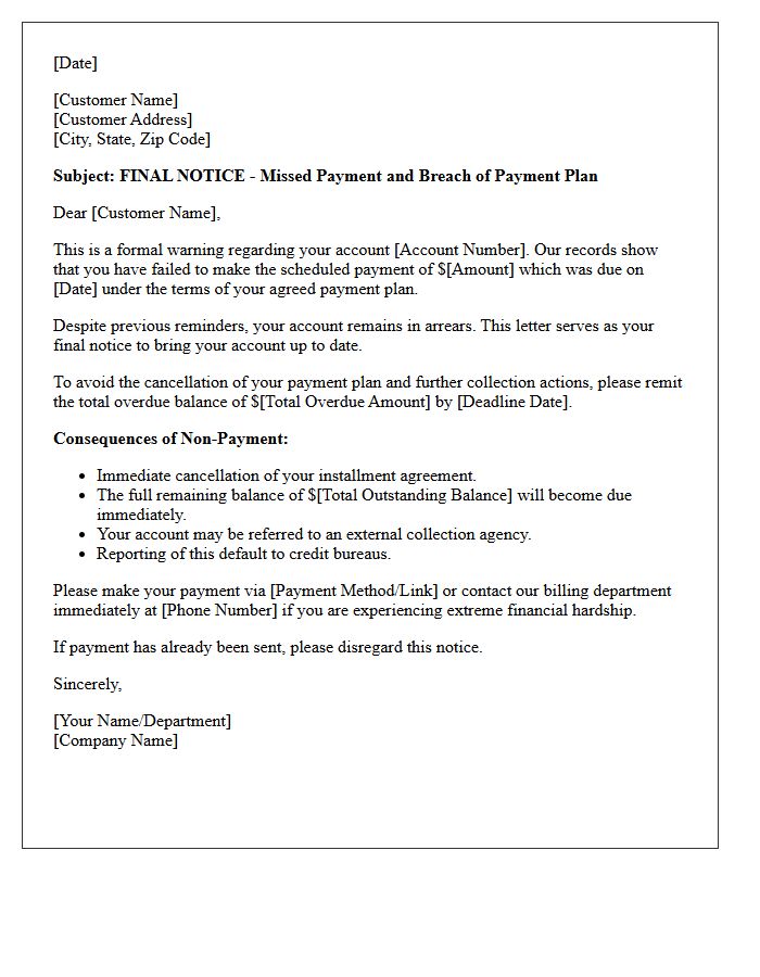 Final Missed Payment Plan Warning Letter