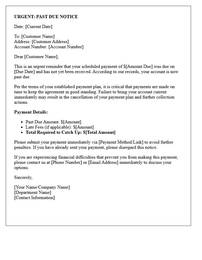 Urgent Past Due Payment Plan Reminder Letter