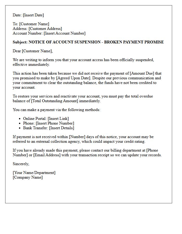 Account Suspension Letter for Broken Payment Promise