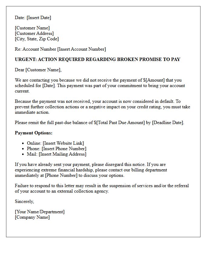 Action Required Letter for Broken Promise to Pay