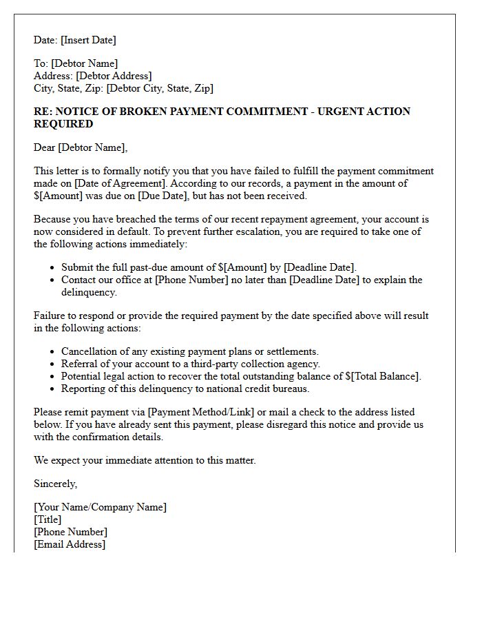 Broken Payment Commitment Letter of Required Action