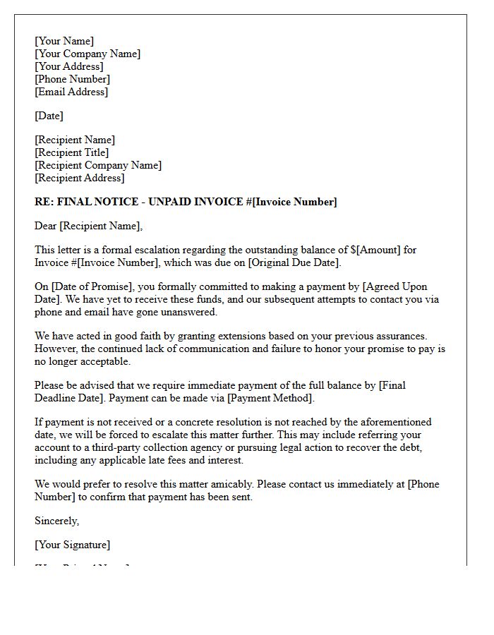 Escalation Letter for Ignored Promise to Pay