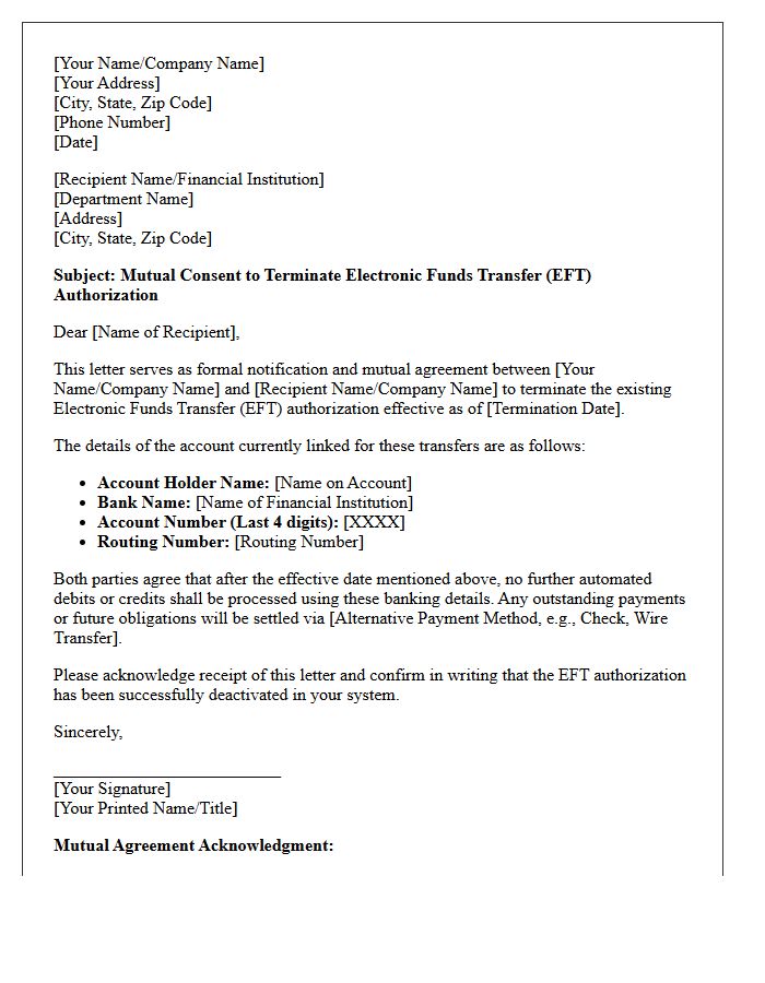Mutual Consent Electronic Funds Transfer Termination Letter