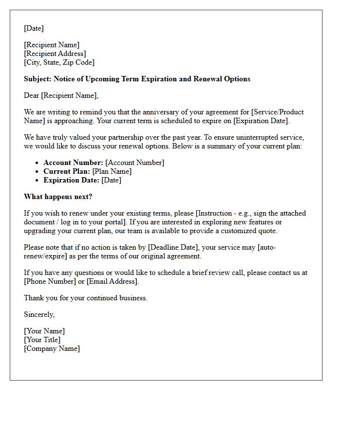 Approaching Term Expiration Anniversary Renewal Letter