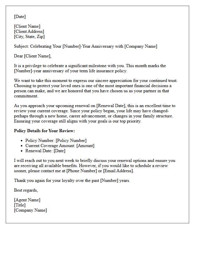 Milestone Client Appreciation Term Life Anniversary Renewal Letter
