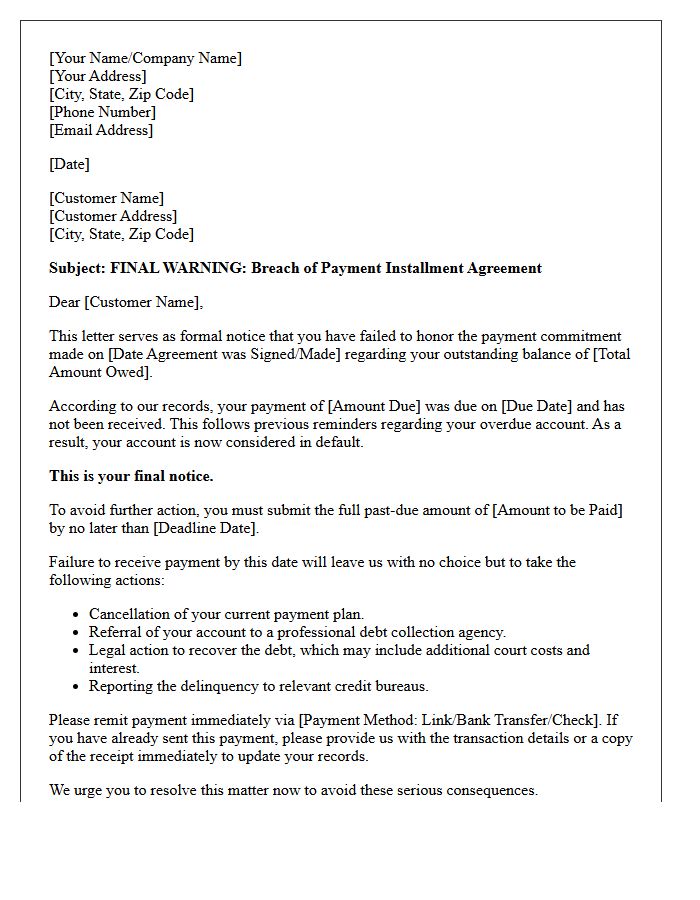 Final Warning Letter for Broken Payment Commitment