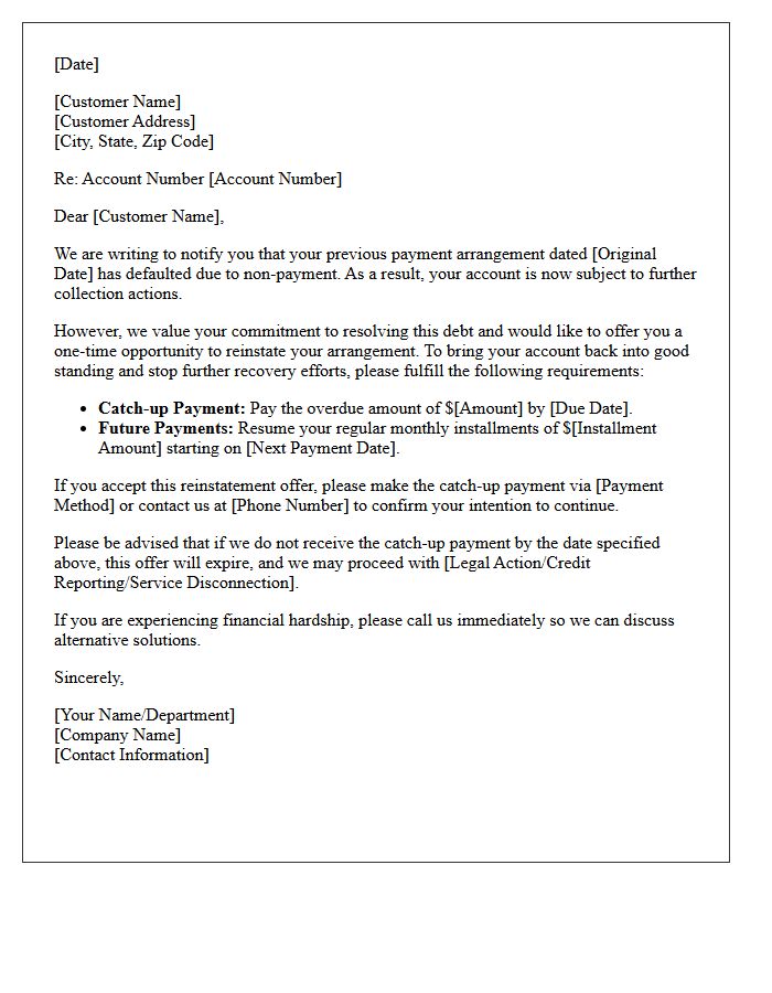 Failed Arrangement Reinstatement Offer Letter