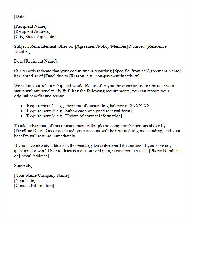Lapsed Promise Reinstatement Offer Letter