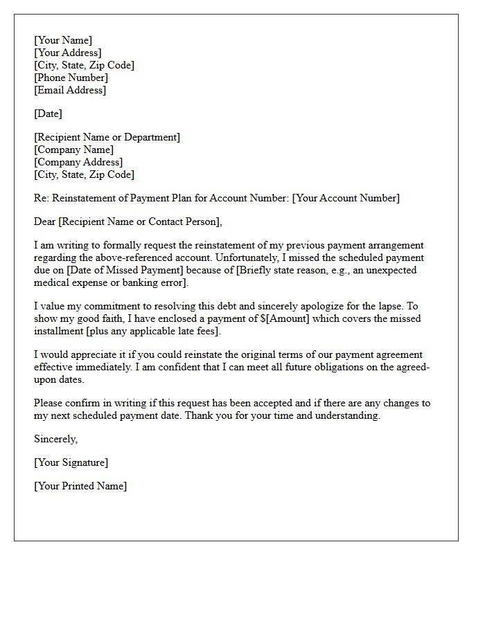 Missed Payment Promise Reinstatement Letter