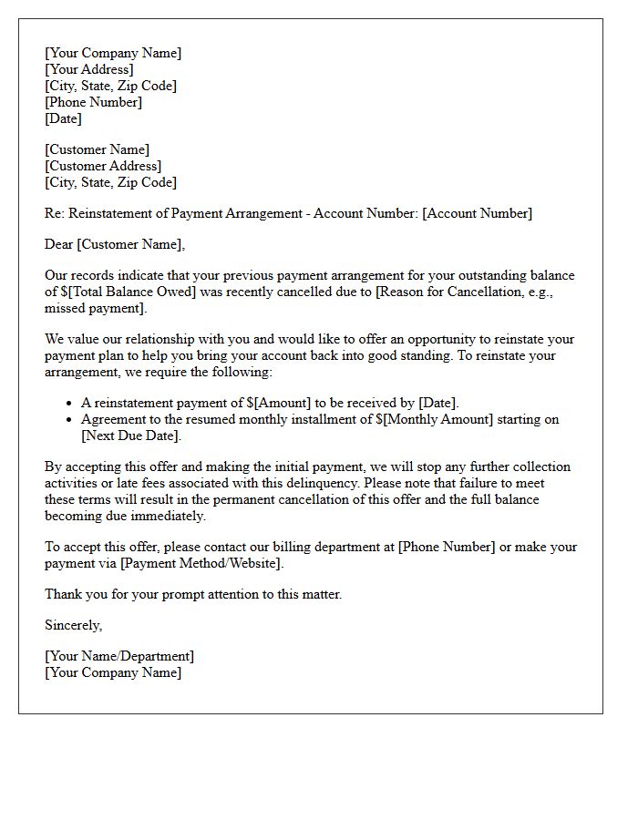 Payment Arrangement Reinstatement Offer Letter