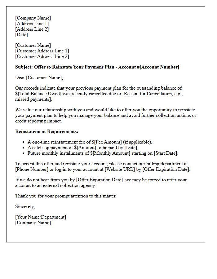 Payment Plan Reinstatement Offer Letter
