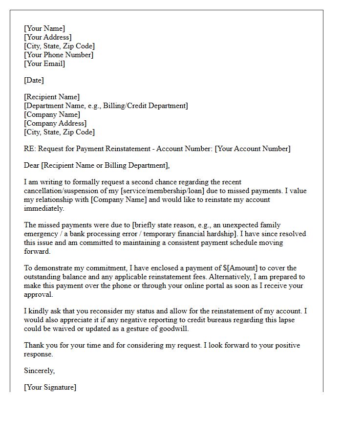 Second Chance Payment Reinstatement Letter