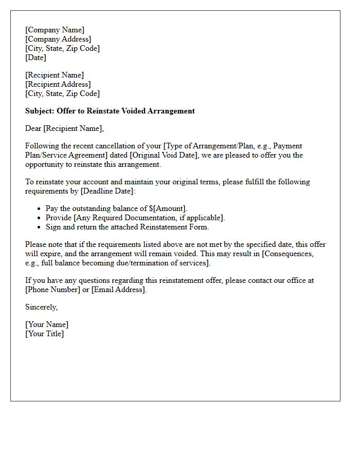 Voided Arrangement Reinstatement Offer Letter