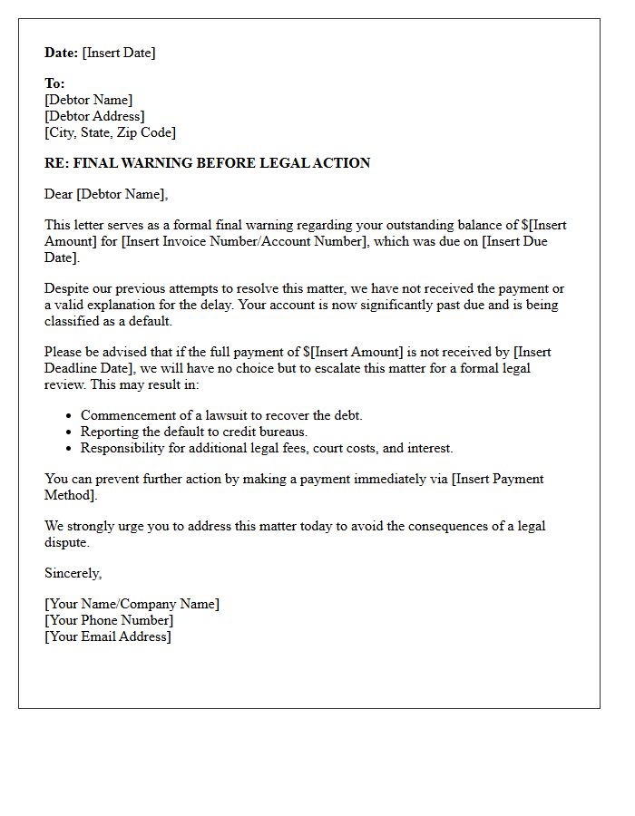 Final Warning Letter Preceding Legal Review for Defaulted Payment