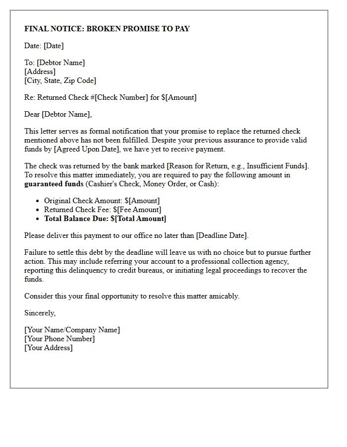 Final Notice Broken Promise Returned Check Letter