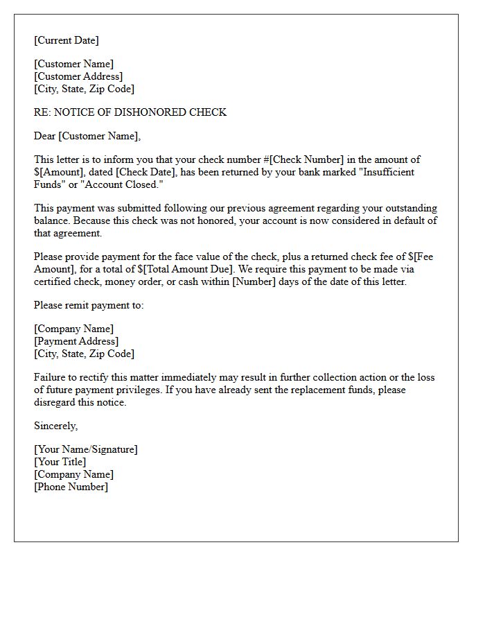 Initial Broken Promise Returned Check Notice Letter