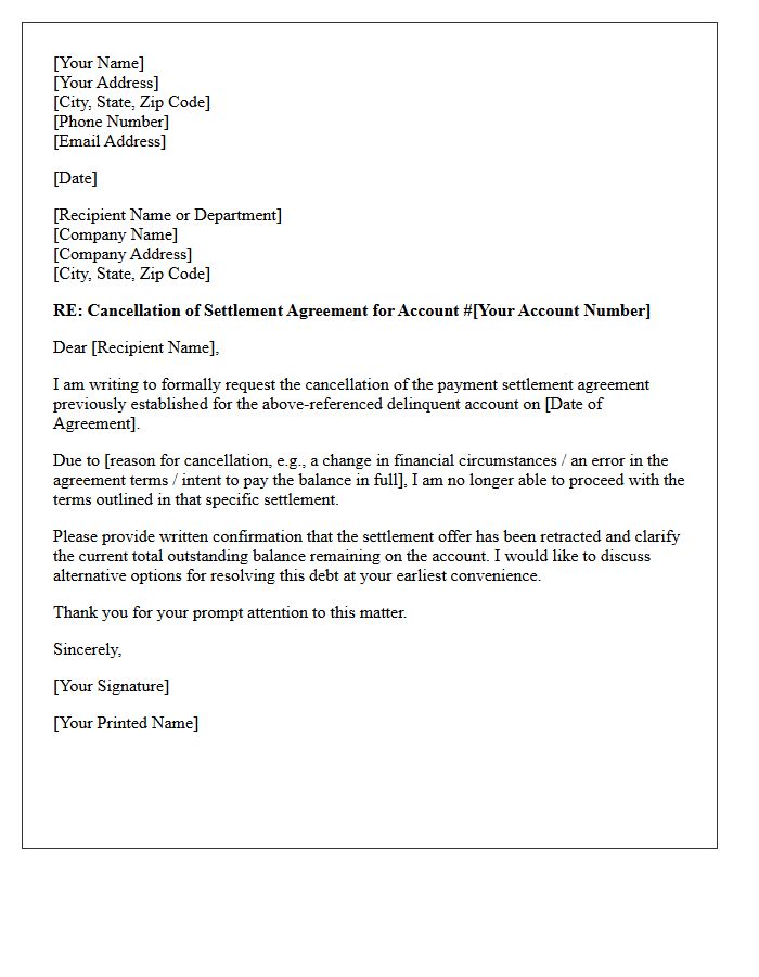 Delinquent Payment Settlement Cancellation Letter
