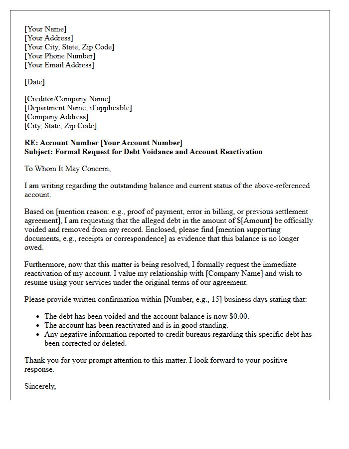 Voided Debt Settlement and Account Reactivation Letter