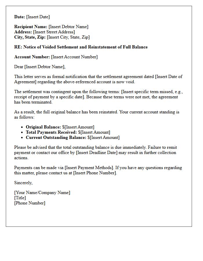 Voided Settlement and Reinstatement of Full Balance Letter