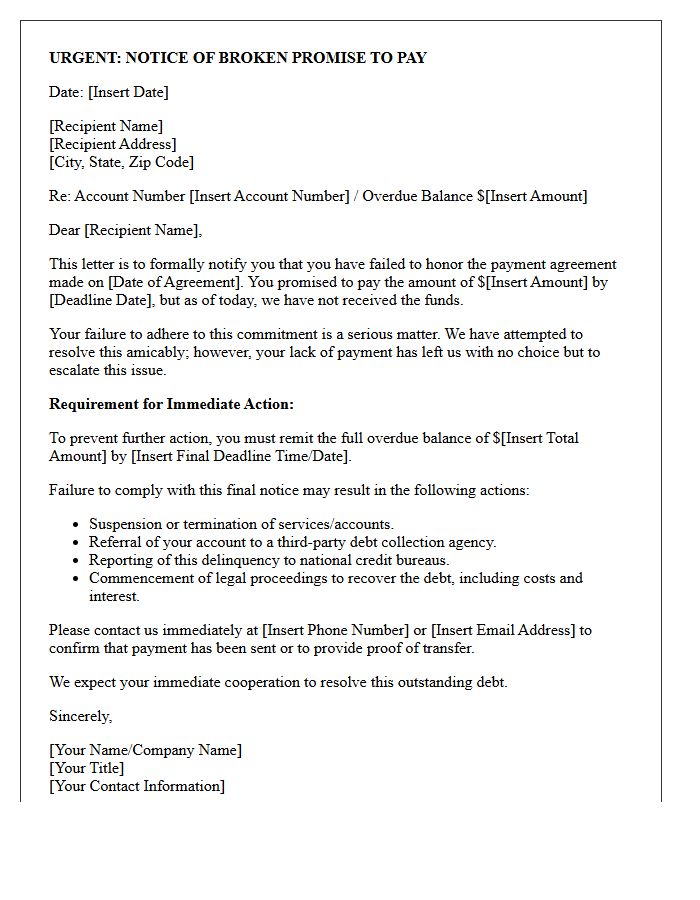 Broken Promise to Pay Urgent Action Letter