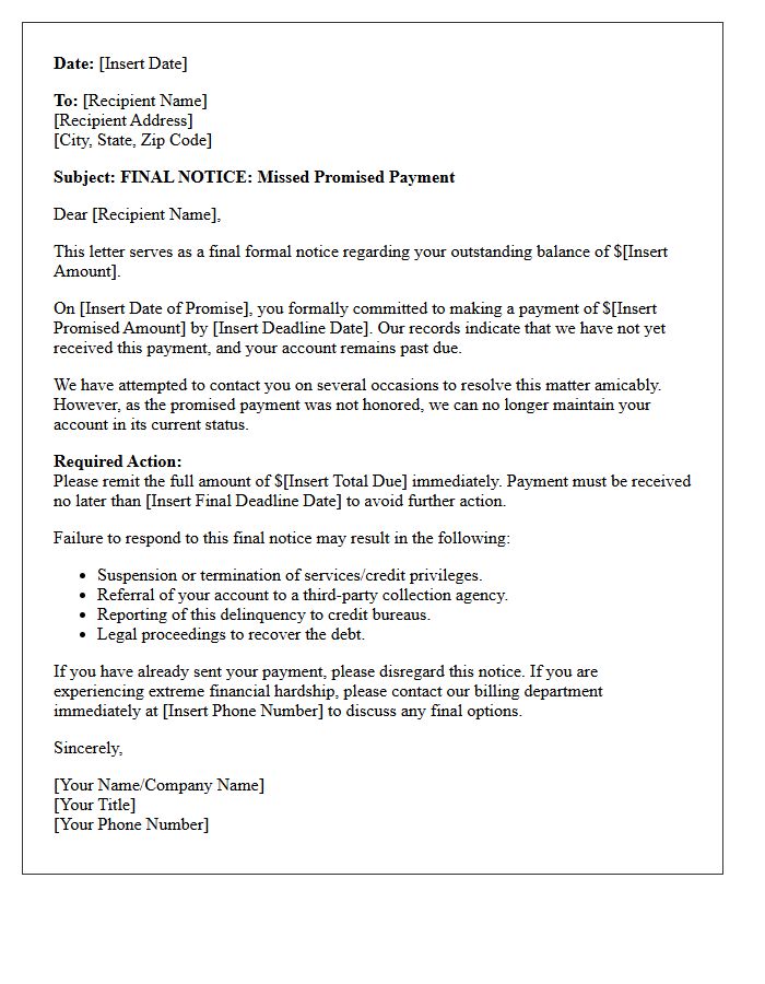 Final Notice Letter Regarding Missed Promised Payment