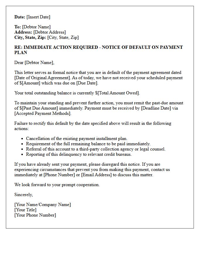 Immediate Action Required Letter for Broken Payment Plan