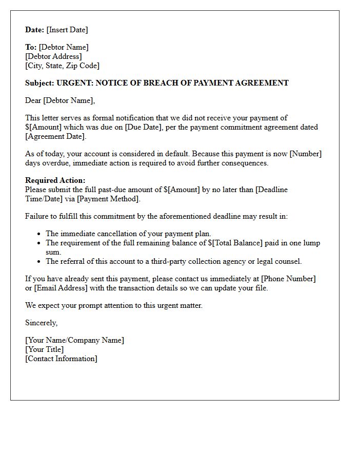 Time-Sensitive Letter for Failed Payment Commitment