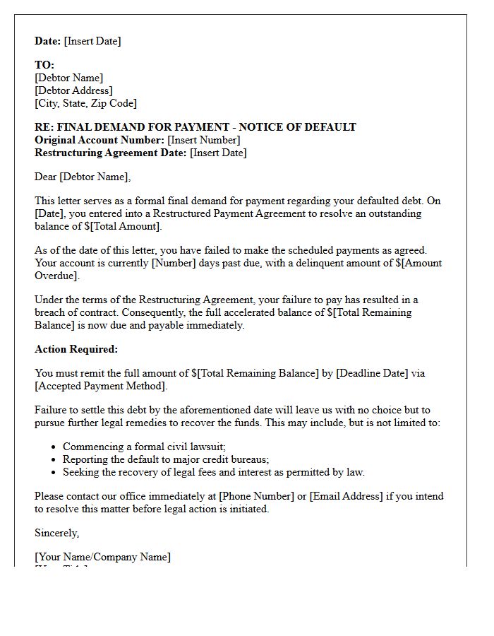 Final Demand Letter for Defaulted Restructured Debt